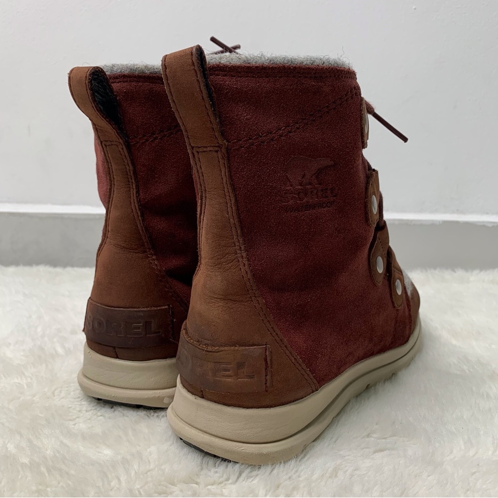 Sorel Women's Red Grey Explorer Joan Redwood Felt Waterproof Winter Boot Size 7 - Picture 10 of 13